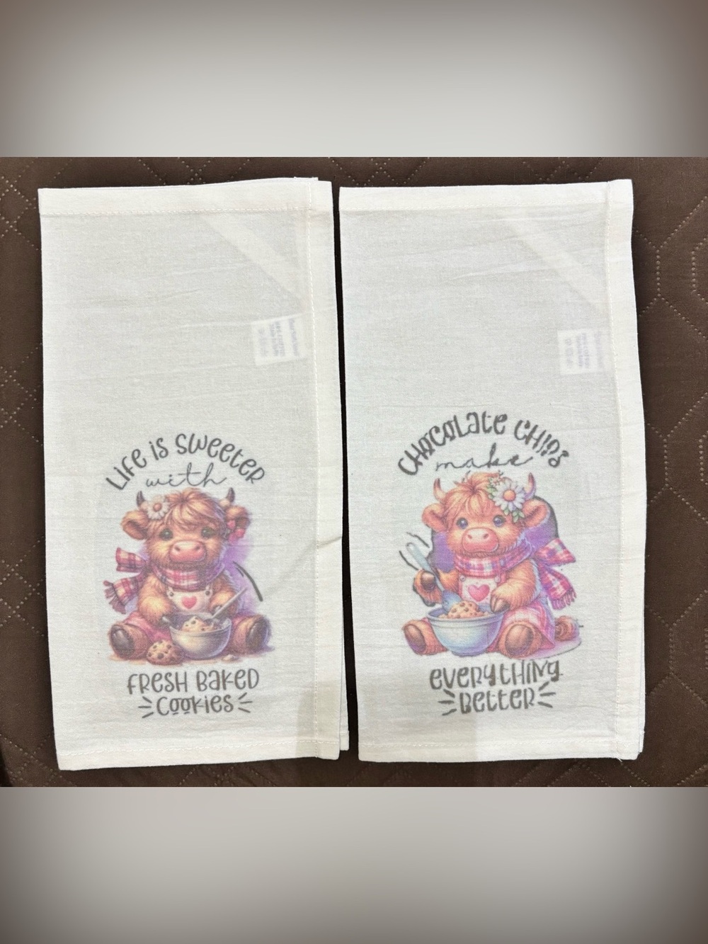 NEW Cute Farm Cow Kitchen Tea Towels - Set of 2 - Pink & Cream